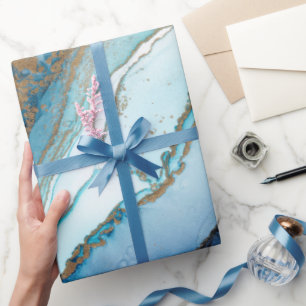Blue and gold agate marble wrapping paper