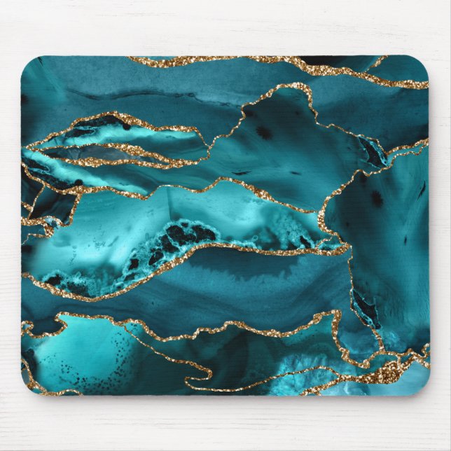 Blue and Gold Agate Mouse Pad (Front)
