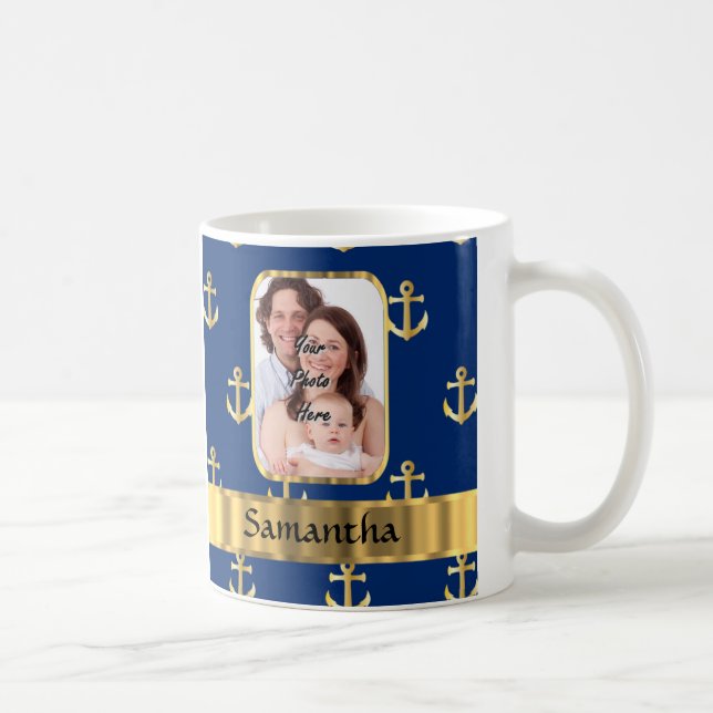 Blue and gold anchor patterned coffee mug (Right)