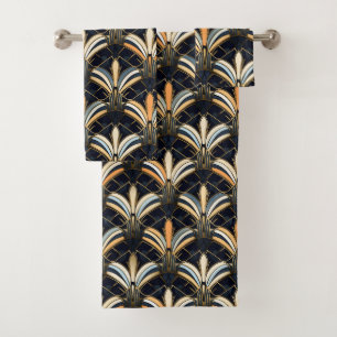 Blue and Gold Art Deco Bath Towel Set