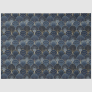 Blue and Gold Art Deco Scallop Luxury Decoupage Tissue Paper