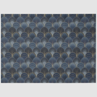Blue and Gold Art Deco Scallop Luxury Decoupage Tissue Paper