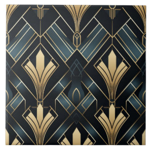 Blue and Gold Art Deco, Shiny and Dark Tile
