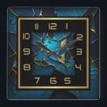 Blue and gold Art Deco Square Wall Clock<br><div class="desc">Great clock art design. You will love it like others. Be free to use this design for other product you like or to customize and add your text. Follow me for more. Thank you. Have a nice day.</div>