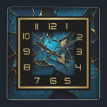 Blue and gold Art Deco Square Wall Clock<br><div class="desc">Great clock art design. You will love it like others. Be free to use this design for other product you like or to customize and add your text. Follow me for more. Thank you. Have a nice day.</div>