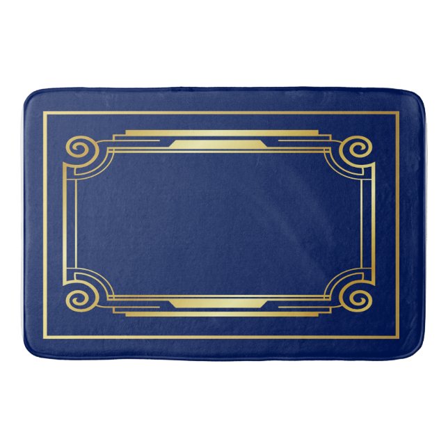 Blue and Gold Art Deco Style Bath Mat (Front)