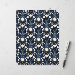 Blue and Gold Art Nouveau Moon Scrapbook Paper