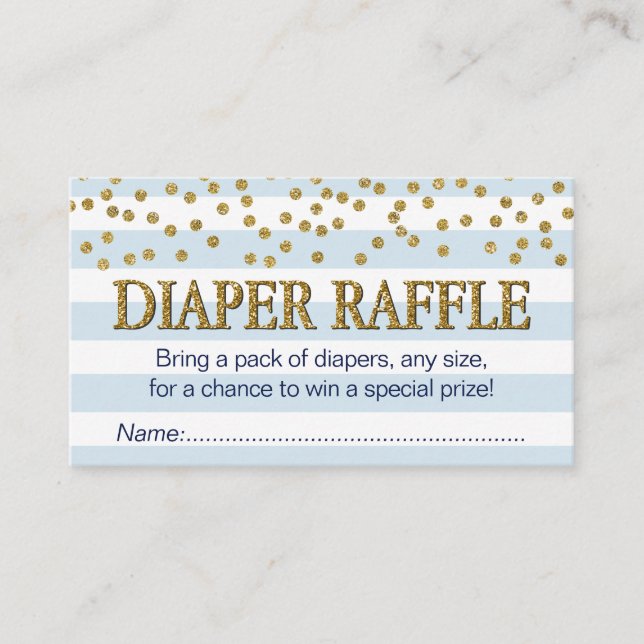 Blue and Gold Baby Boy Diaper Raffle Tickets Cards (Front)