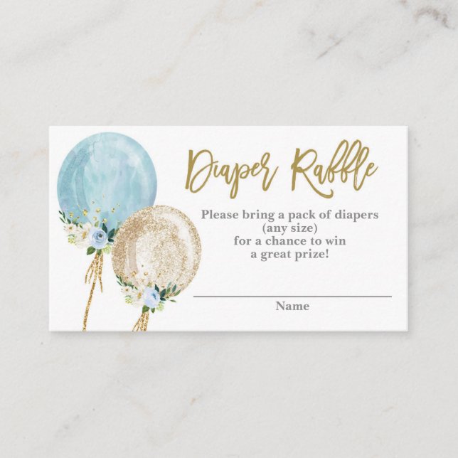Blue and gold balloons baby shower Diaper Raffle Enclosure Card (Front)