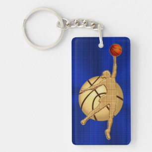 Blue and Gold Basketball Gifts for Girls Team Keychain