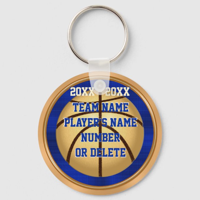 Blue and Gold Basketball Keychains with YOUR TEXT (Front)
