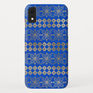 Blue and Gold Boho Floral Mandala Pattern iPhone XR Case