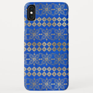 Blue and Gold Boho Floral Mandala Pattern iPhone XS Max Case