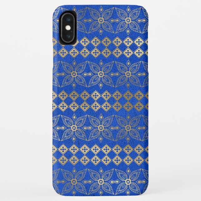 Blue and Gold Boho Floral Mandala Pattern Case-Mate iPhone Case (Back)