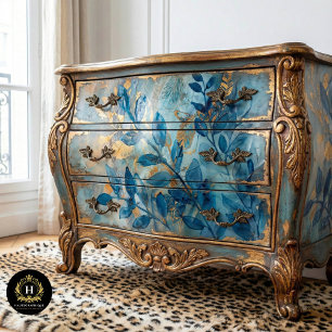 Blue and Gold Botanical Decoupage Tissue Paper