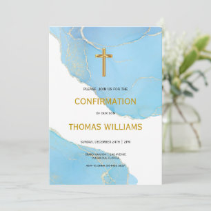 Blue and Gold Boy Confirmation Invitation