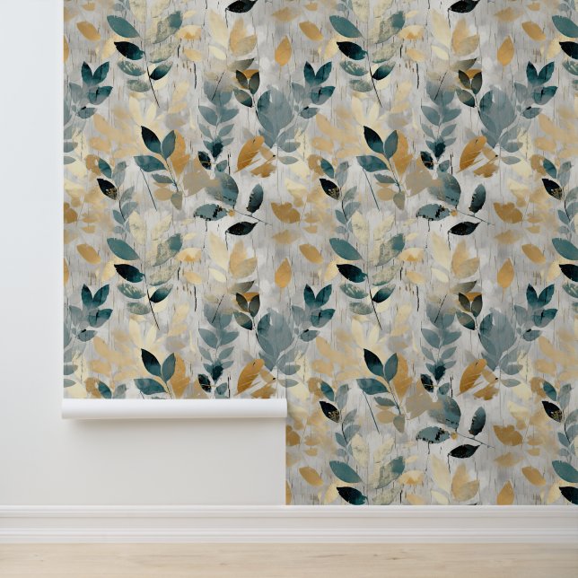 Blue and Gold Branch Repeat Watercolor pattern Wallpaper (Application)