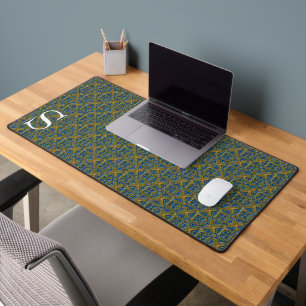 Blue and Gold Brocade Monogrammed Desk Mat