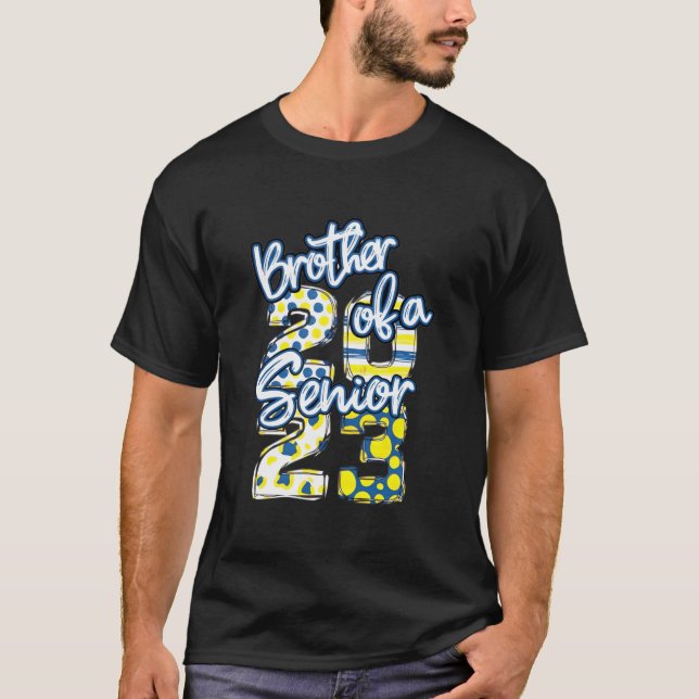 Blue And Gold Brother Of A Senior 2023 School Grad T-Shirt (Front)