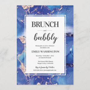 Blue and Gold Brunch & Bubbly Invitation