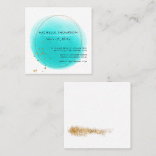 Blue and Gold Brushstrokes Square Business Card