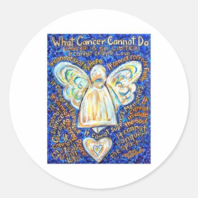 Blue and Gold Cancer Angel Round Sticker (Front)