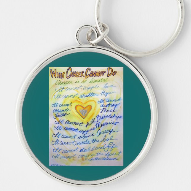 Blue and Gold Cancer Cannot Heart Keychain (Front)