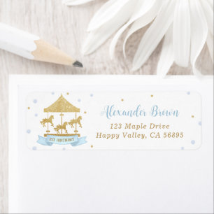 Blue and Gold Carousel 1st Birthday Return Address