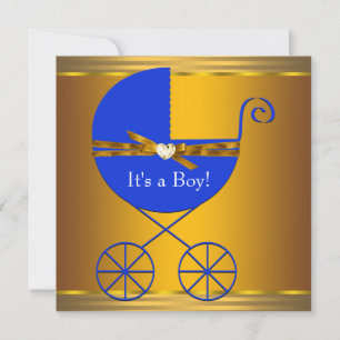 Blue and Gold Carriage Boys Baby Shower Invitation