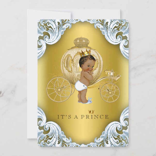 Blue and Gold Carriage Ethnic Prince Baby Shower Invitation (Front)