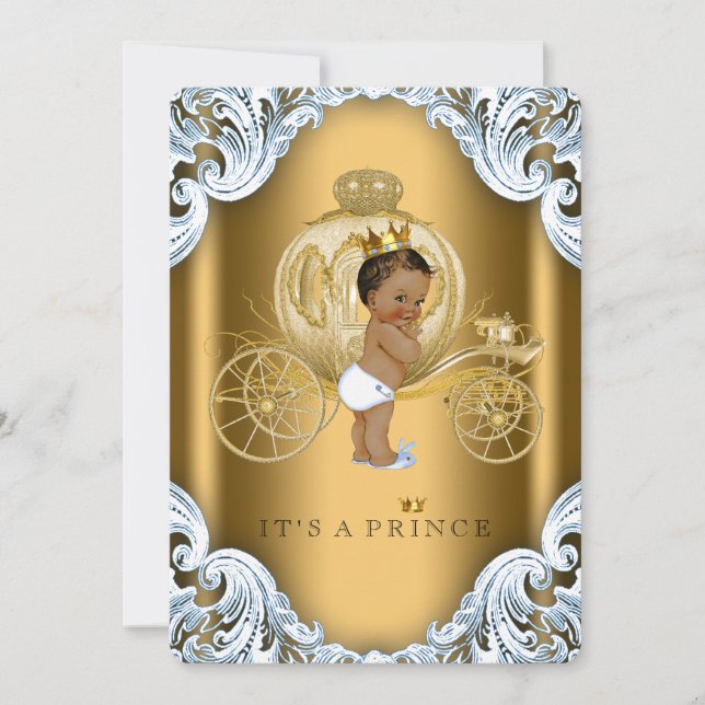 Blue and Gold Carriage Ethnic Prince Baby Shower Invitation (Front)