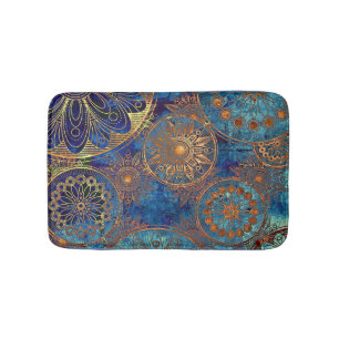 Blue and Gold Celestial Bath Mat Custom Colours