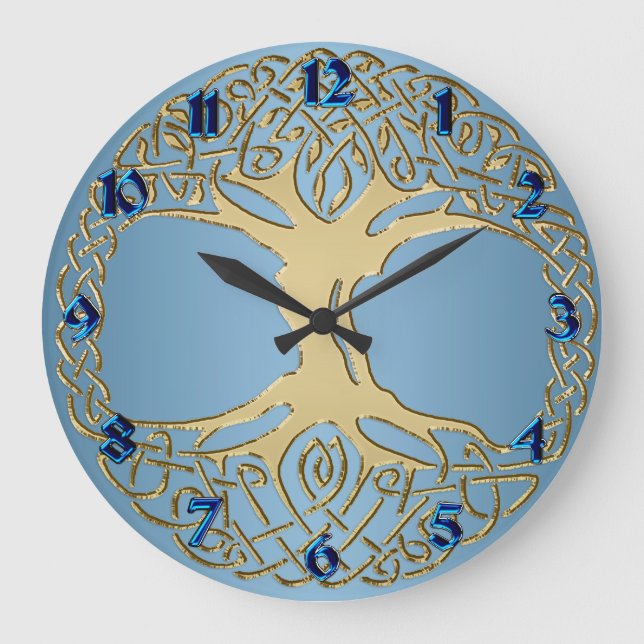 Blue and Gold Celtic Knot Tree of Life Clock (Front)