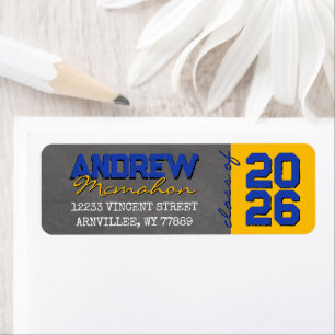 Blue and Gold Chalkboard Graduation Return Address
