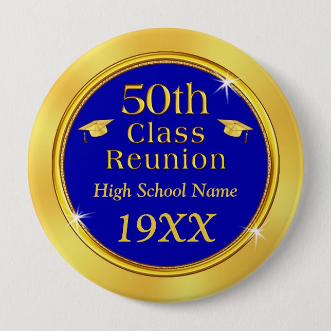 Blue and Gold, Cheap Class Reunion Gift Ideas, 4 Inch Round Button (Front)