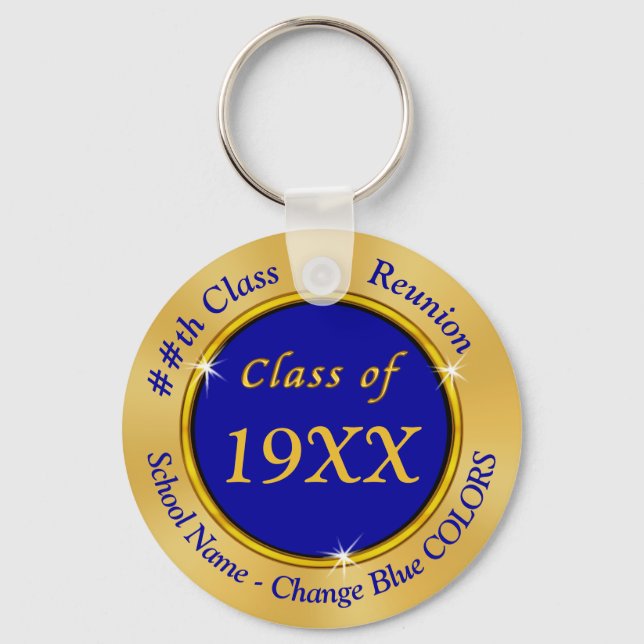 Blue and Gold Cheap Class Reunion Gift Ideas Keychain (Front)