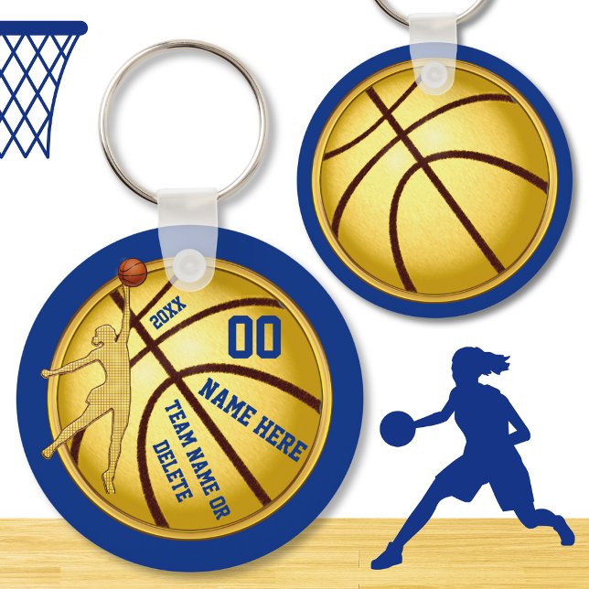 Blue and Gold, Cheap Gifts for Basketball Players Keychain (Basketball gifts for girl players. Blue and Gold, Cheap basketball gifts. Custom basketball keychain)