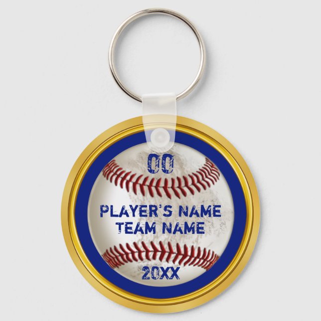 Blue and Gold Cheap Personalized Baseball Gifts Keychain (Front)