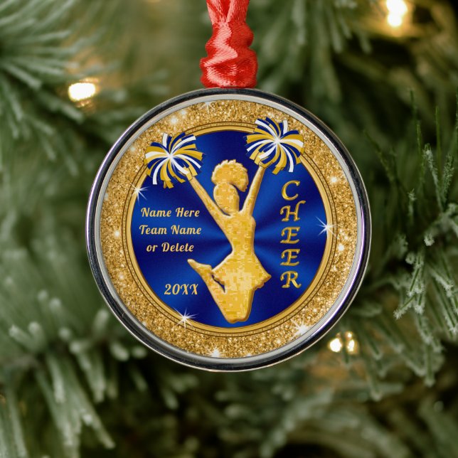 Blue and Gold Cheerleader Ornaments Personalized (Tree)