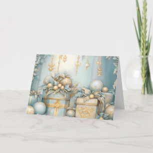Blue and Gold Christmas Gifts and Ornament Design Card