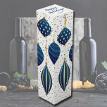 Blue and Gold Christmas Ornaments Holiday Gift Wine Box<br><div class="desc">Dark blue and gold Christmas tree ornaments, blue and gold dots on your choice of background colour and your holiday Christmas greeting on the top in chic lettering, use these personalized wine boxes to give your favourite vintage as party favours, business gifts, corporate gifts and more. Click the "Personalize" button,...</div>