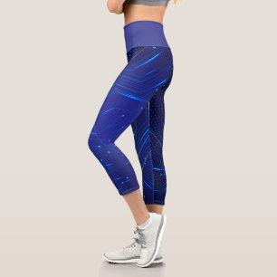 Blue and Gold Circuit Pattern Capri Leggings