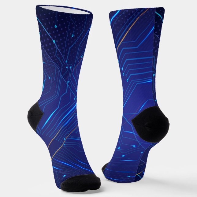 Blue and Gold Circuit Pattern Socks (Angled)