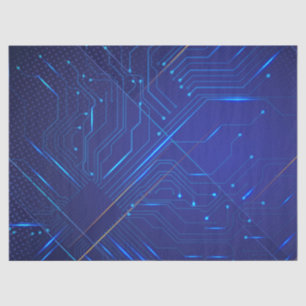 Blue and Gold Circuit Pattern Tissue Paper