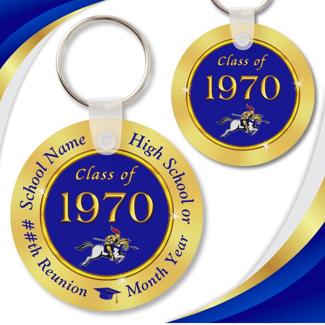 Blue and Gold, Class of 1970 Reunion, Favours Keychain (Blue Gold, Knight on Horse, Class of 1970 Reunion, Party Favors. Cheap, Class of 70 ideas for gifts.)