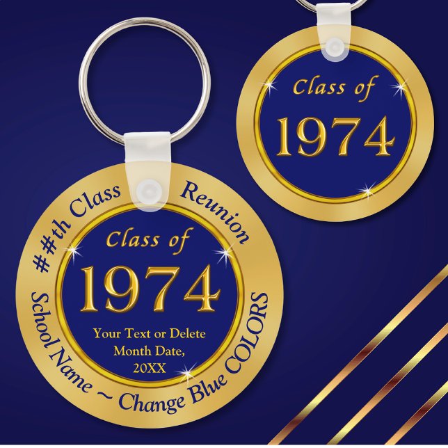 Blue and Gold, Class of 1972, Class Reunion Favour Keychain (Class of 1974 ideas. 50th reunion party favors. 50th reunion keychains. Class of 1974. Blue and Gold)