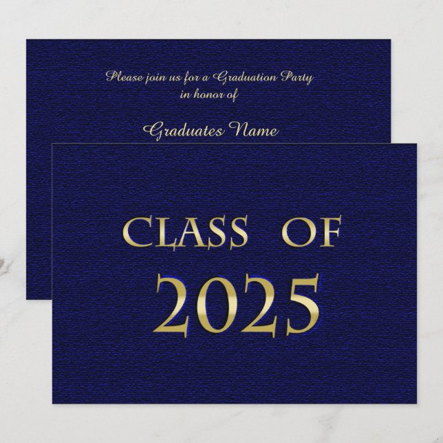 Blue and Gold Class of 2025 Graduation Party Card (Front/Back)