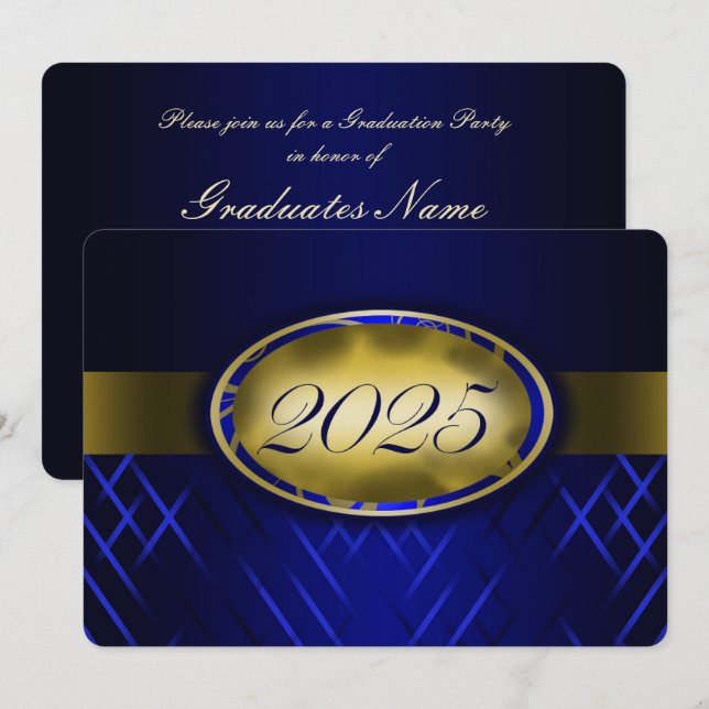 Blue and Gold Class of 2025 Party Invitation (Front/Back)