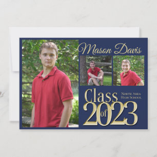 Blue and Gold Class of 202 Photo Graduation Invita Invitation