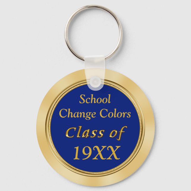 Blue and Gold Class Reunion Favours Your TEXT Keychain (Front)